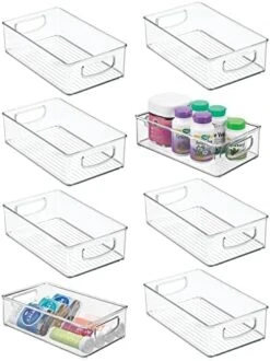 MDesign Small Plastic Bathroom Storage Container Bins With Handles For Organization In Closet, Cabinet, Vanity Or Cupboard Shelf, Accessory Organizer - Ligne Collection - 8 Pack, Clear -GENERIC Shop 41jkqHjF58L. AC