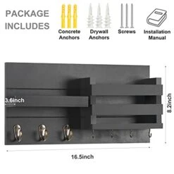 Lwenki Mail Organizer For Wall Mount – Key Holder With Shelf Includes Letter Holder And Hooks For Coats, Dog Leashes – Rustic Wood With Flush Mounting Hardware (16.5” X 8.7” X 3.5”) -GENERIC Shop 41jvfCSdgAL