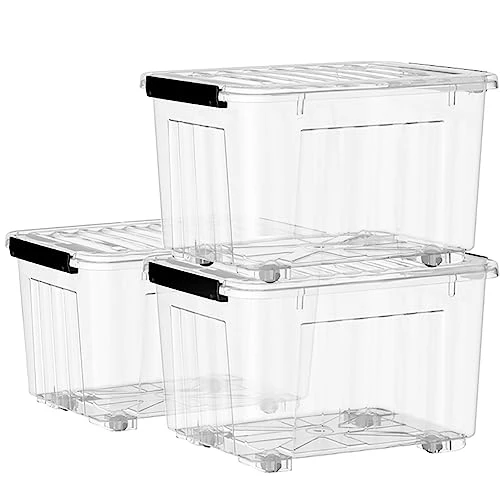 Cetomo 35L*3 Storage Box Storage Bin With Wheels Storage Container With Click Closure And Lid Stackable Transparent Organizer 1 Cetomo 35L*3 Storage Box Storage Bin With Wheels Storage Container With Click Closure And Lid Stackable Transparent Organizer