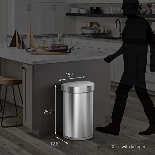 Simplehuman 45 Liter / 12 Gallon Semi-Round Automatic Sensor Trash Can, Brushed Stainless Steel 5 Simplehuman 45 Liter / 12 Gallon Semi-Round Automatic Sensor Trash Can, Brushed Stainless Steel - Image 5