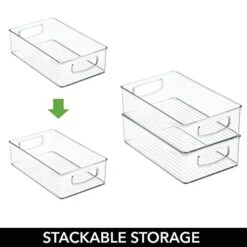 MDesign Plastic Kitchen Pantry Cabinet, Refrigerator Or Freezer Food Storage Bins With Handles - Organizer For Fruit, Yogurt, Snacks, Pasta - Food Safe, BPA Free, 10” Long - 4 Pack, Clear -GENERIC Shop 41kGLPQqrXL