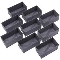 DIOMMELL 9 Pack Foldable Cloth Storage Box Closet Dresser Drawer Organizer Fabric Baskets Bins Containers Divider For Clothes Underwear Bras Socks Lingerie Clothing, Dark Grey 090