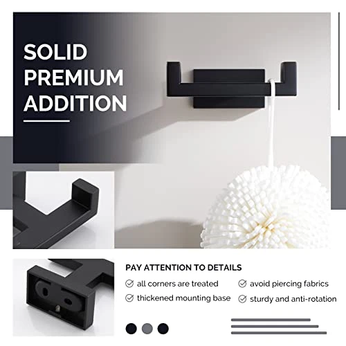 Angle Simple Double Towel Hook Matte Black, Stainless Steel Bathroom Towel Holder, Coat Robe Hook Wall Mount 4 Angle Simple Double Towel Hook Matte Black, Stainless Steel Bathroom Towel Holder, Coat Robe Hook Wall Mount - Image 4