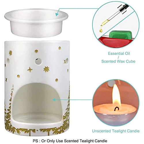 STAR MOON Wax Burner Essential Oil Burner Tart Warmer Ceramic Tealight Candle Holder Candle Warmer For Christmas Decoration, Home Décor For Living Room Bedroom Golden Christmas Tree 4 STAR MOON Wax Burner Essential Oil Burner Tart Warmer Ceramic Tealight Candle Holder Candle Warmer For Christmas Decoration, Home Décor For Living Room Bedroom Golden Christmas Tree - Image 4