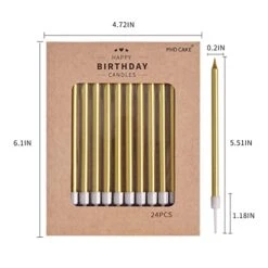 PHD CAKE 24-Count Gold Long Thin Metallic Birthday Candles, Cake Candles, Birthday Parties, Wedding Decorations, Party Candles -GENERIC Shop 41kU0eKgzhL