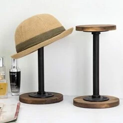MyGift Rustic Burnt Wood Hat Holder Stand With Industrial Metal Pipe, Wig Rack Or Jewelry Display Riser, Set Of 2 9 MyGift Rustic Burnt Wood Hat Holder Stand With Industrial Metal Pipe, Wig Rack Or Jewelry Display Riser, Set Of 2 -GENERIC Shop 41kfzycYI5L