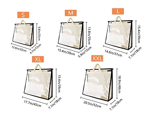 Vercord Clear PVC Handbag Dust-Free Cover Moistureproof Purse Storage Bag Organizer With Handle Zipper Space-Save Holder For Closet Beige XXL 2 Vercord Clear PVC Handbag Dust-Free Cover Moistureproof Purse Storage Bag Organizer With Handle Zipper Space-Save Holder For Closet Beige XXL - Image 2