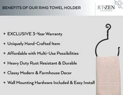 Matte Black Towel Ring - Wrought Iron Swirl Towel Ring For Bathroom - Decorative Hand Towel Holder For Kitchen - Farmhouse Decor Black Bathroom Accessories