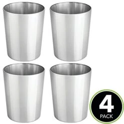 MDesign Round Metal Small 1.7 Gallon Recycle Trash Can Wastebasket, Garbage Container Bin For Bathrooms, Kitchen, Bedroom, Home Office - Durable Stainless Steel - Mirri Collection - 4 Pack - Chrome