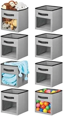 MDesign Fabric Nursery/Playroom Closet Storage Organizer Bin Box With Front Handle/Window For Cube Furniture Shelving Units, Hold Toys, Clothes, Diapers, Bibs, Jane Collection, 6 Pack, Navy Blue/White -GENERIC Shop 41kxWTYb21L. AC