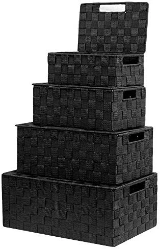VK Living Woven Storage Box Basket Bin Container, Woven Strap Basket, Nylon Woven Box Basket, Underwear Bra Storage Organizer Divider For Drawer, Dresser, Closet, Black, Set Of 4 5 VK Living Woven Storage Box Basket Bin Container, Woven Strap Basket, Nylon Woven Box Basket, Underwear Bra Storage Organizer Divider For Drawer, Dresser, Closet, Black, Set Of 4 - Image 5