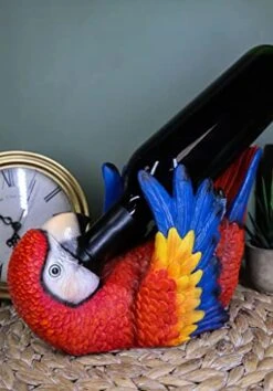 Ebros Gift Tropical Rio Rainforest Red Scarlet Macaw Parrot Wine Bottle Holder Caddy Figurine 10.25" Long Kitchen Dining Party Hosting Decor Statue Of South American Evergreen Forest Birds -GENERIC Shop 41lEwWt3LbL