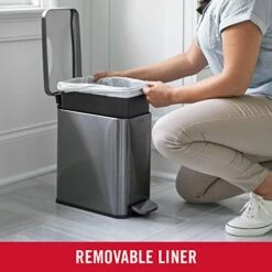 Rubbermaid Stainless Steel Slim Step-On Trash Can, 2.6-Gallon, Charcoal, Wastebasket With Lid For Home/Bathroom/Kitchen -GENERIC Shop 41lLNIVGp1L