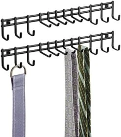 MDesign Closet Wall Mount Metal Accessory Organizer And Storage Center - Modern Slim Holder For Womens And Mens Ties, Belts, Scarves, Sunglasses, Watches - 12 Hooks, 2 Pack, Matte Black -GENERIC Shop 41lQnUthy9S. AC