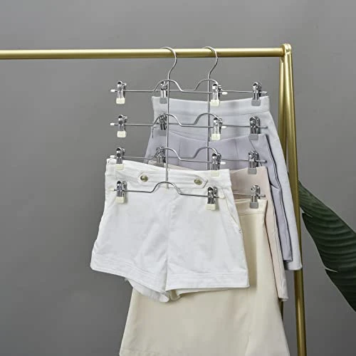 4 Tier Pants Hangers Metal Skirt Hangers With Adjustable Non Slip White Vinyl Clips (3 Pack) Space Saving Hangers For Skirt, Pants 3 4 Tier Pants Hangers Metal Skirt Hangers With Adjustable Non Slip White Vinyl Clips (3 Pack) Space Saving Hangers For Skirt, Pants - Image 3