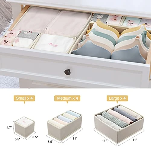 MONINXS 12 Pack Clothes Drawer Organizers, Closet Dresser Drawer Organizers, Baby Clothes Organizer, For Underwear Bras Clothes Storage (Beige) 2 MONINXS 12 Pack Clothes Drawer Organizers, Closet Dresser Drawer Organizers, Baby Clothes Organizer, For Underwear Bras Clothes Storage (Beige) - Image 2