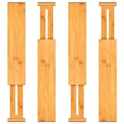 Pipishell 4-Pack Bamboo Drawer Dividers, 17.5-20.8" Adjustable Separators Expandable Drawer Divider Organizers Kitchen Utensils Organization Extra Long For Dresser Bedroom Bathroom Office 2.5" High