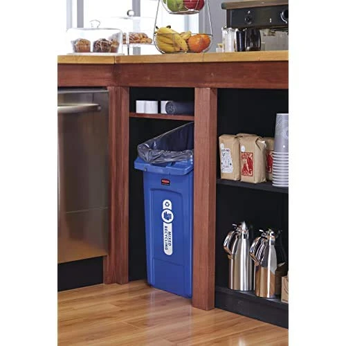 Rubbermaid Slim Jim Trash Can Waste Bin With Venting Channels, Blue Recycling For Kitchen/Office/Workspace, Pack Of 4 6 Rubbermaid Slim Jim Trash Can Waste Bin With Venting Channels, Blue Recycling For Kitchen/Office/Workspace, Pack Of 4 - Image 6