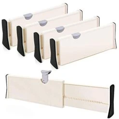 4-Pack Adjustable Drawer Dividers Organizer Separators - Good Grips Dresser Organizer - For Bedroom, Bathroom, Closet, Baby Drawer, Desk, Kitchen Storage