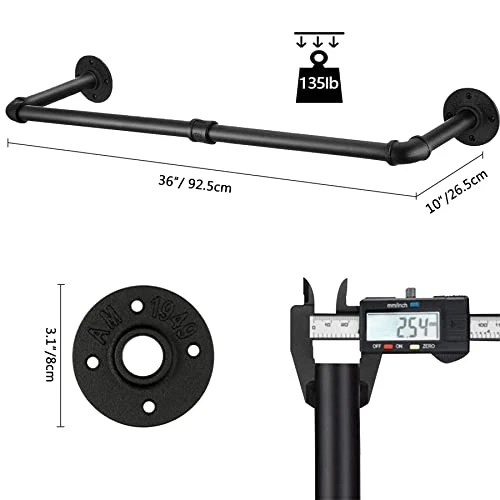 C&AHOME Industrial Pipe Clothes Rack, 2 Pack Clothing Rack Wall Mount 36’'L With 4 S-Shaped Hooks, MultiPurpose Detachable Hanging Bracket Rod, Space-Saving Heavy Duty Garment Rack Bar Black UPCRM02B 5 C&AHOME Industrial Pipe Clothes Rack, 2 Pack Clothing Rack Wall Mount 36’'L With 4 S-Shaped Hooks, MultiPurpose Detachable Hanging Bracket Rod, Space-Saving Heavy Duty Garment Rack Bar Black UPCRM02B - Image 5