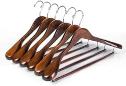 Luxury Wide Shoulder Wooden Hangers 6 Pack, With Locking Bar, Smooth Retro Finish Wood Suit Hanger Coat Hanger For Closet, Holds Up To 20lbs, 360° Swivel Hook, For Jacket, Dress Heavy Clothes Hangers -GENERIC Shop 41nDzEzVT4L. AC