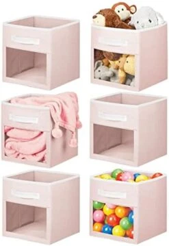 MDesign Fabric Nursery/Playroom Closet Storage Organizer Bin Box With Front Handle/Window For Cube Furniture Shelving Units, Hold Toys, Clothes, Diapers, Bibs, Jane Collection, 6 Pack, Navy Blue/White -GENERIC Shop 41na5iNAPL. AC