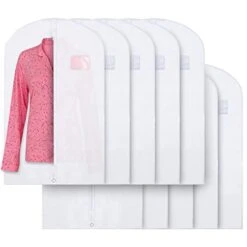 Plixio 40" Clear White Hanging Garment Bags For Closet Storage - Clothing, Coat, Dance Costumes, Suit Bags For Travel And Clothes Storage - Men Suit Cover, Clear Garment Bag, Dress Bag - (10 Pack)