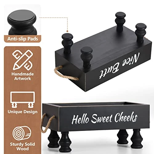 BS-VOG Bathroom Decor Box, Raised Wood Toilet Tank Basket For Toilet Paper With Funny Signs On 2 Sides For Back Of Toilet, Farmhouse Tank Topper Storage Organizer Tray For Rustic Home Decor (Black) 3 BS-VOG Bathroom Decor Box, Raised Wood Toilet Tank Basket For Toilet Paper With Funny Signs On 2 Sides For Back Of Toilet, Farmhouse Tank Topper Storage Organizer Tray For Rustic Home Decor (Black) - Image 3