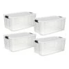 Sterilite 19909804 116 Quart/110 Liter Ultra Latch Box, Clear With A White Lid And Black Latches, 4-Pack