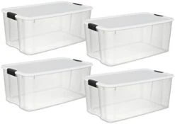 Sterilite 19909804 116 Quart/110 Liter Ultra Latch Box, Clear With A White Lid And Black Latches, 4-Pack -GENERIC Shop 41nwuEN4ntL. AC
