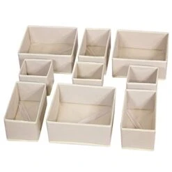 DIOMMELL 9 Pack Foldable Cloth Storage Box Closet Dresser Drawer Organizer Fabric Baskets Bins Containers Divider For Baby Clothes Underwear Bras Socks Lingerie Clothing,Beige 333