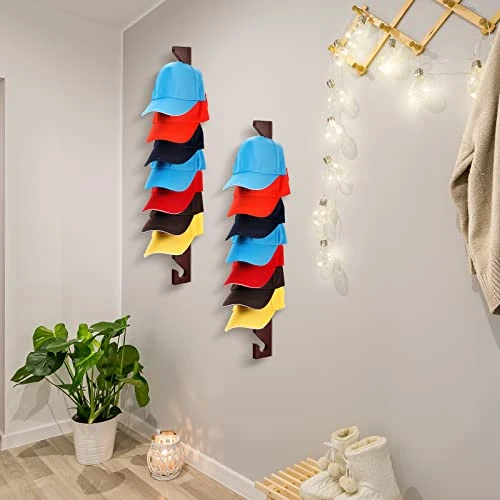BBTO 3 Pack Wooden Hat Rack For Wall, Wall Mount Hat Racks For Baseball Caps, Vertical Hat Holder With 10 Hooks Hat Organizer Wood Hat Hanger For Door Closet Entry Room Bedroom Laundry Storage Display 6 BBTO 3 Pack Wooden Hat Rack For Wall, Wall Mount Hat Racks For Baseball Caps, Vertical Hat Holder With 10 Hooks Hat Organizer Wood Hat Hanger For Door Closet Entry Room Bedroom Laundry Storage Display - Image 6