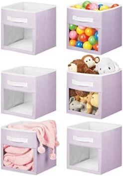 MDesign Fabric Nursery/Playroom Closet Storage Organizer Bin Box With Front Handle/Window For Cube Furniture Shelving Units, Hold Toys, Clothes, Diapers, Bibs, Jane Collection, 6 Pack, Navy Blue/White -GENERIC Shop 41o820W8mBL. AC