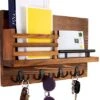 Ripple Creek Key Holder For Wall And Mail Shelf - Decorative Wooden Wall Organizer Rack For Keys, Letters, Bills - Pine Wood Unique Rustic And Industrial Decor - Perfect For Entryway, Kitchen