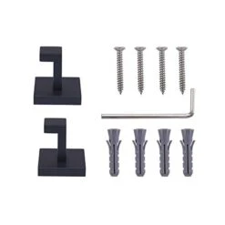 TASTOS Bath Towel Hooks Matte Black, 2 Pack Stainless Steel Robe Coat And Clothes Hook, Heavy Duty Wall Hook For Bathroom & Kitchen, Modern Square Style Wall Mounted (Black) -GENERIC Shop 41oDVFE1f8L