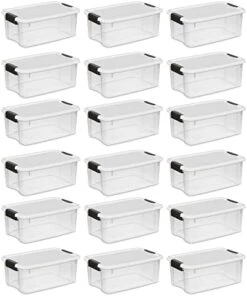 Sterilite 70 Qt Clear Plastic Stackable Storage Bin W/White Latching Lid Organizing Solution, 4 Pack -GENERIC Shop 41oJFBzUESL. AC