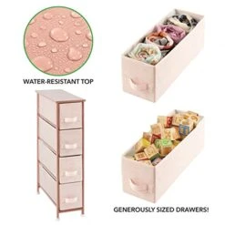MDesign Narrow Dresser Storage Tower Stand With 4 Removable Fabric Drawers - Steel Frame, Wood Top Organizer For Bedroom, Entryway, Closet - Lido Collection - Light Pink/Rose Gold -GENERIC Shop 41oen19Y5aL