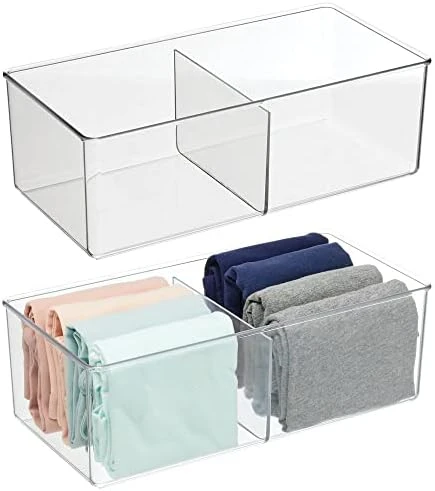 MDesign Plastic 4 Compartment Divided Drawer And Closet Storage Bin - Organizer For Scarves, Socks, Ties Bras, And Underwear - Dress Drawer Organizer, Shelf Organization - 2 Pack - Clear 6 MDesign Plastic 4 Compartment Divided Drawer And Closet Storage Bin - Organizer For Scarves, Socks, Ties Bras, And Underwear - Dress Drawer Organizer, Shelf Organization - 2 Pack - Clear - Image 6