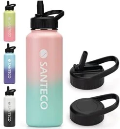 SANTECO Water Bottle 24 Oz, Vacuum Insulated Stainless Steel Bottle With Straw Handle Lid, Leakproof Bottles, Wide Mouth Easy Clean, Keep Drinks Hot & Cold For Gym, Camping, Hiking, Blue Purple -GENERIC Shop 41ov5oXaFzL. AC