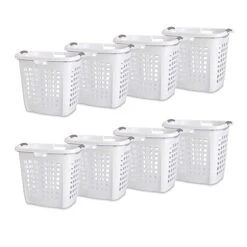 Sterilite Ultra Easy Carry Plastic Dirty Clothes Laundry Hamper Bin With Reinforced Rim And Integrated Handles, White (8 Pack)