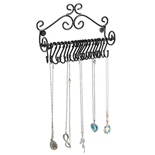 MyGift Jewelry Organizer - Wall Mounted Black Metal Scrollwork Design Necklace Holder Jewelry Display Storage Rack With 20 Hanging S-Hooks 4 MyGift Jewelry Organizer - Wall Mounted Black Metal Scrollwork Design Necklace Holder Jewelry Display Storage Rack With 20 Hanging S-Hooks - Image 4