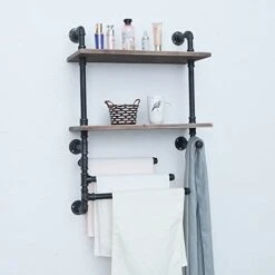 Industrial Towel Rack With 3 Towel Bar,24in Rustic Bathroom Shelves Wall Mounted,2 Tiered Farmhouse Pipe Shelving Wood Shelf,Metal Floating Shelves Towel Holder,Iron Distressed Shelf Over Toilet -GENERIC Shop 41q3TKE8FtL