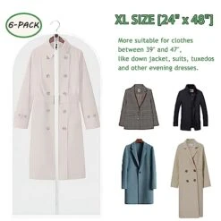 AIDBUCKS Garment Bags 6 Pieces Clothes Covers Protecting Dusts Lightweight Clear Full Zipper Suit Bags Long-Term Storage Jacket Coat Dress, White, 24x48" 14 AIDBUCKS Garment Bags 6 Pieces Clothes Covers Protecting Dusts Lightweight Clear Full Zipper Suit Bags Long-Term Storage Jacket Coat Dress, White, 24x48" -GENERIC Shop 41q62crdBmL