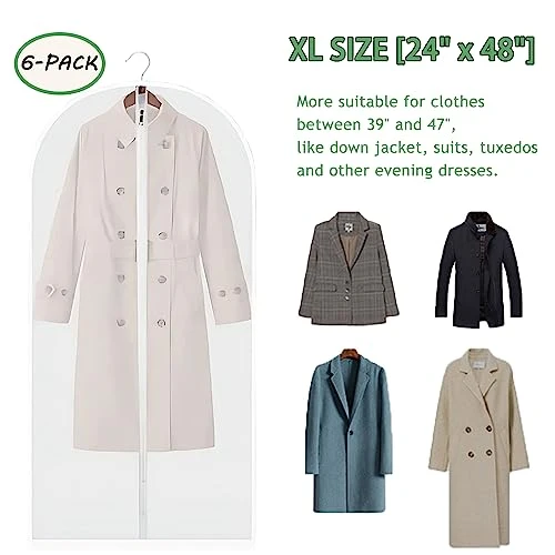 AIDBUCKS Garment Bags 6 Pieces Clothes Covers Protecting Dusts Lightweight Clear Full Zipper Suit Bags Long-Term Storage Jacket Coat Dress, White, 24x48" 4 AIDBUCKS Garment Bags 6 Pieces Clothes Covers Protecting Dusts Lightweight Clear Full Zipper Suit Bags Long-Term Storage Jacket Coat Dress, White, 24x48" - Image 4