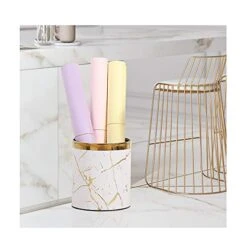 Huaqinglian Small Office Trash Can Garbage Can Metal Open Top Wastebasket Bin With Removable Gold Ring Which For Hold Garbage Bag For Bathroom,Living Room,Bedroom Using (White Gold Marble) -GENERIC Shop 41q8sITs2cL