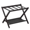 SONGMICS Luggage Rack, Wood Luggage Rack For Guest Room, Folding Suitcase Stand, For Hotel, Bedroom, Heavy-Duty, Holds Up To 121 Lb, Expresso And Black URLR006R01