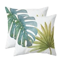 Tritard Olive Green Tropical Leaf Throw Pillow Covers Decorative Botanical Monstera Banana Leaves Couch Pillow Cases Farmhouse Outdoor Cushion Covers For Bedroom Living Room Sofa, 18" X 18"