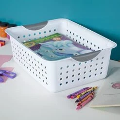 Sterilite 16248006 Medium Ultra Basket, White Basket W/ Titanium Inserts, 6-Pack -GENERIC Shop 41qPtzY5CjL