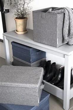 Bigso Soft Multi Purpose Foldable Cube Storage Box | Collapsible Fabric Storage Cube For Storage On Shelves | Polyester Fabric Foldable Storage Cube Organizer For Closets | 12.4’’x12.4’’x12.4’’ | Grey