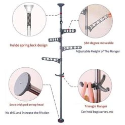 BAOYOUNI 4-Tier Standing Clothes Laundry Drying Rack Coat Hanger Organizer Floor To Ceiling Adjustable Metal Corner Tension Pole, Grey -GENERIC Shop 41qTIbvENRL